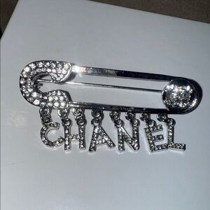 Silver brooch Pin with Crystal Lettering